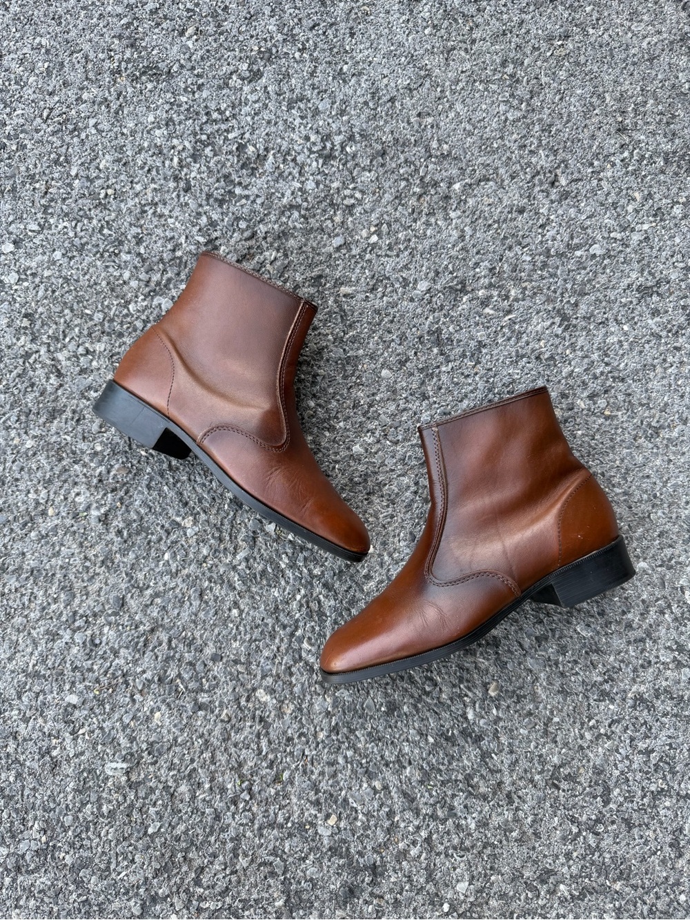 Vintage Genuine Cognac Leather Ankle Boots Mens Size 8 M USA 60s 70s Talon Zip